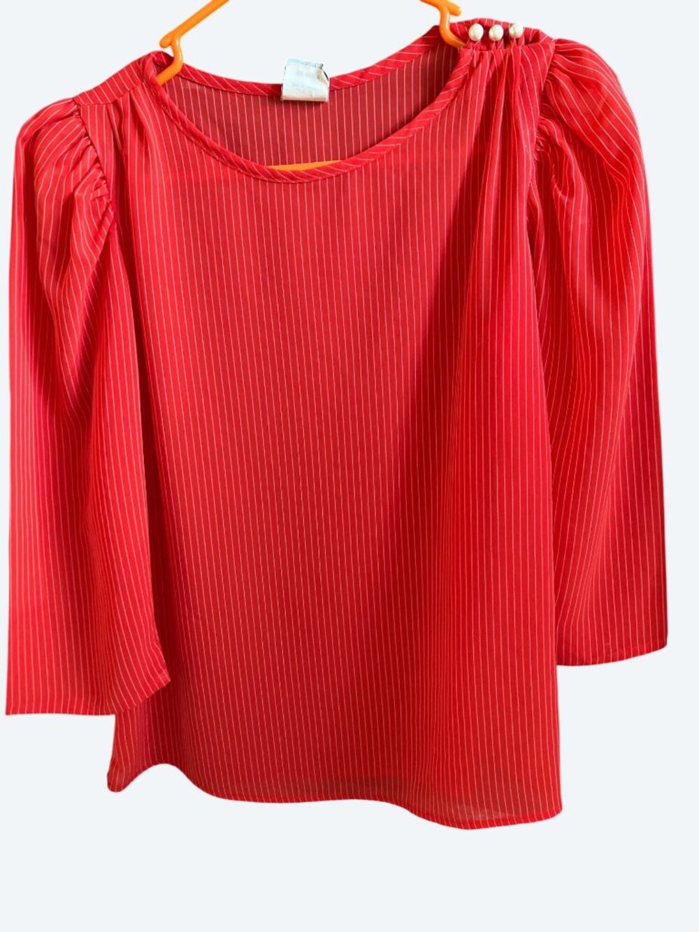 Topson Downs Red & White Striped Womens Blouse Large Polyester Puff Sleeve - Picture 4 of 15